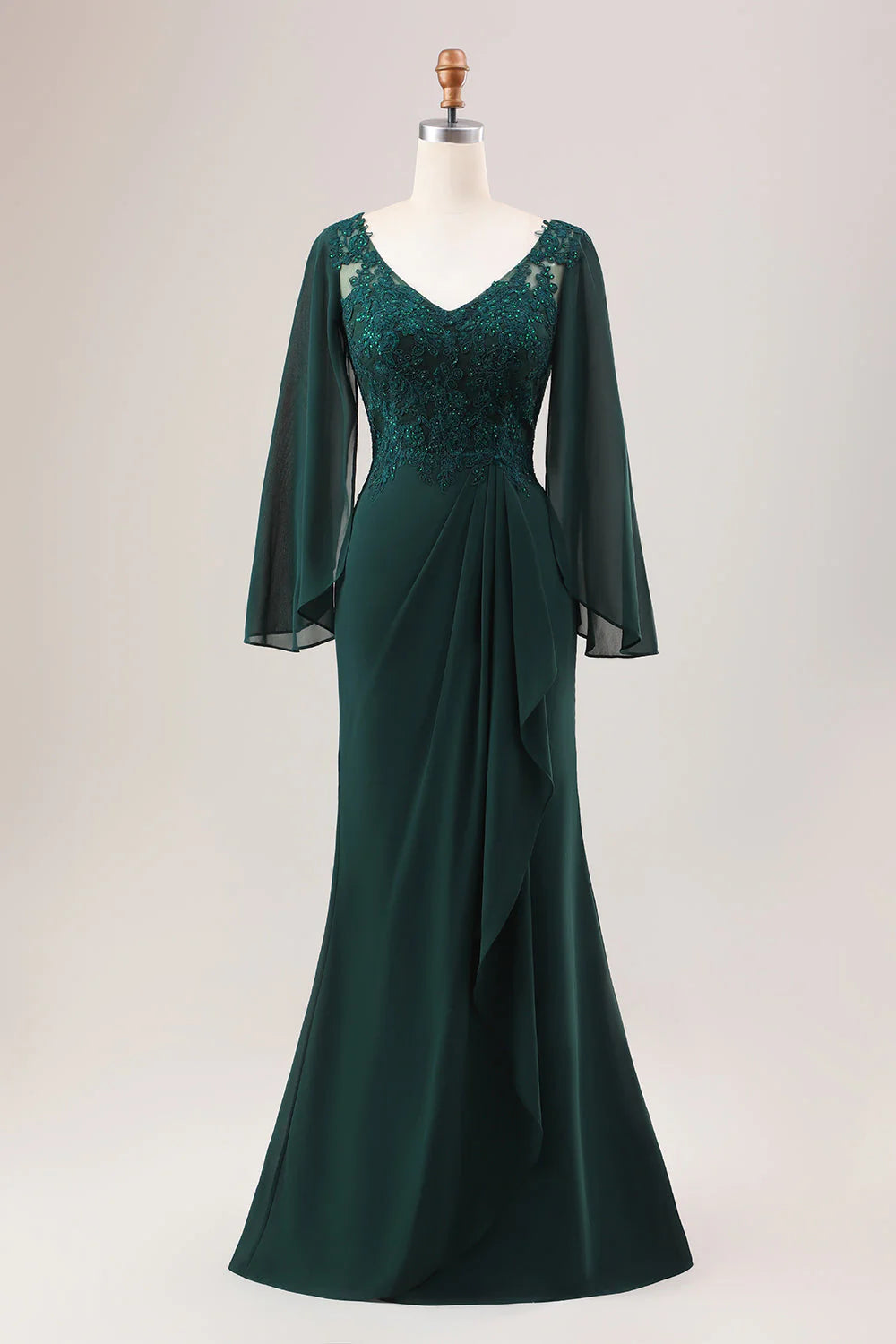Robe sirène pailletée en mousseline à manches longues pour mère de la mariée